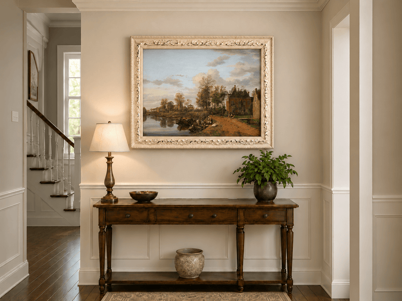 Landscape Oil Painting - Delft Canal Country House with Boats