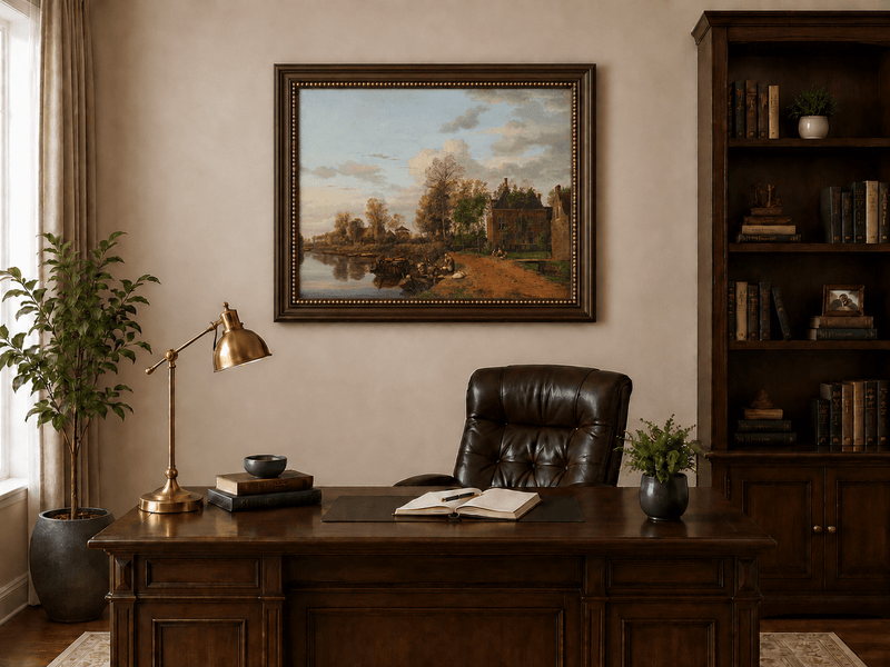 Landscape Oil Painting - Delft Canal Country House with Boats
