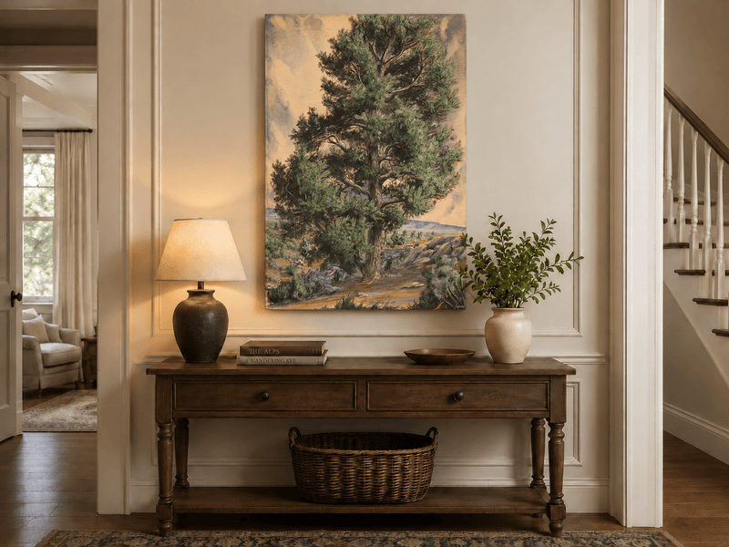 Landscape Oil Painting - Desert Pine Tree in Rocky Wilderness