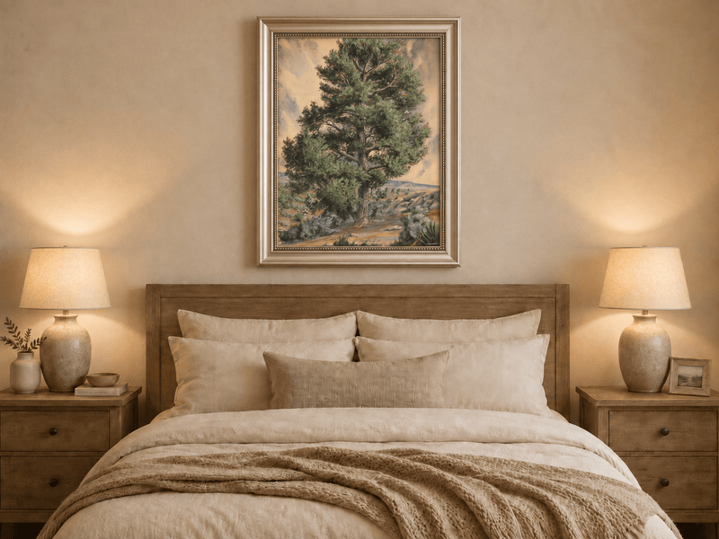 Landscape Oil Painting - Desert Pine Tree in Rocky Wilderness