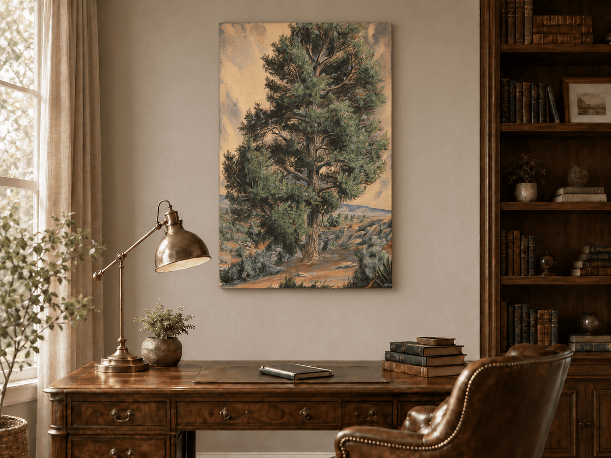 Landscape Oil Painting - Desert Pine Tree in Rocky Wilderness