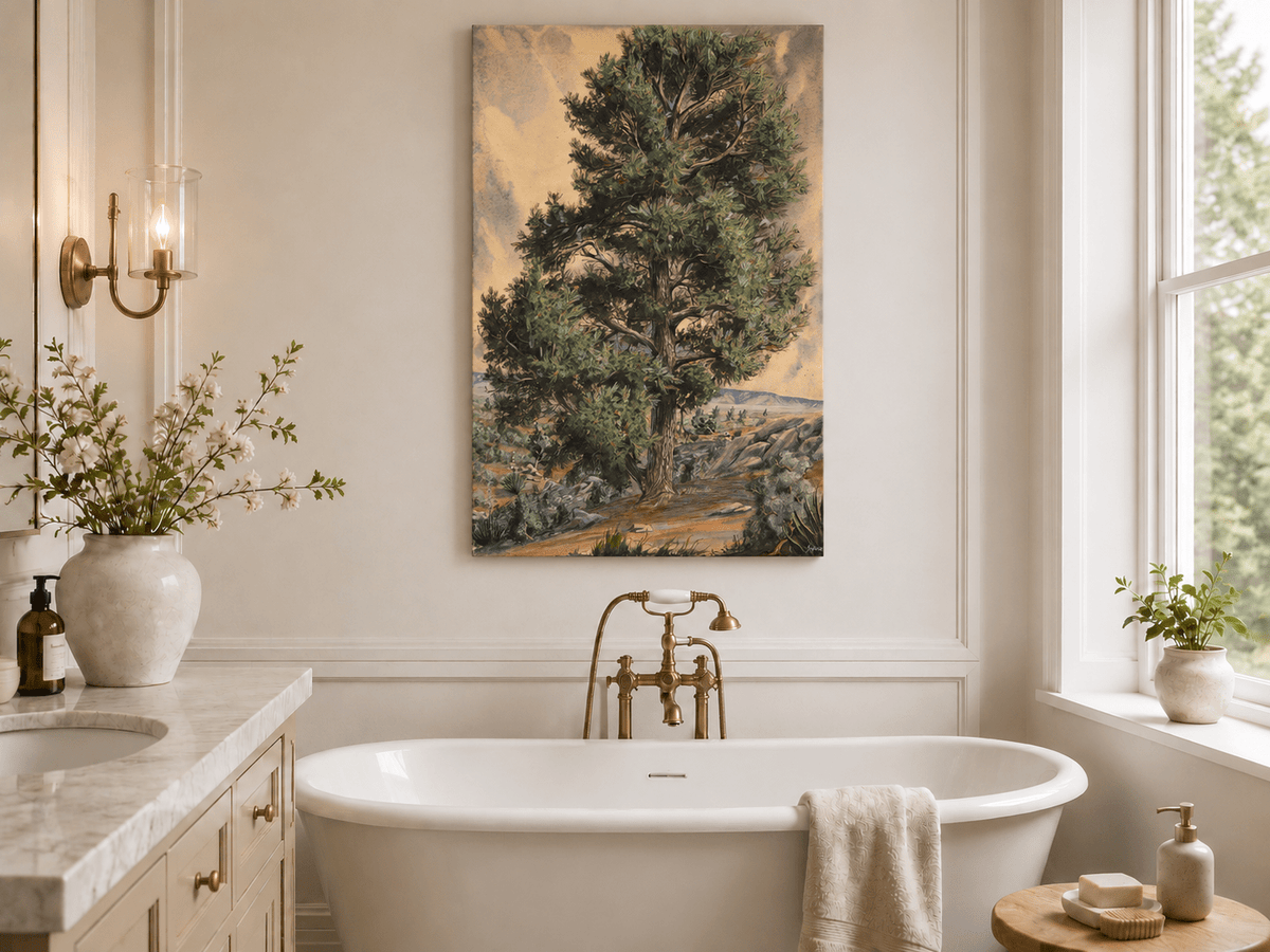Landscape Oil Painting - Desert Pine Tree in Rocky Wilderness