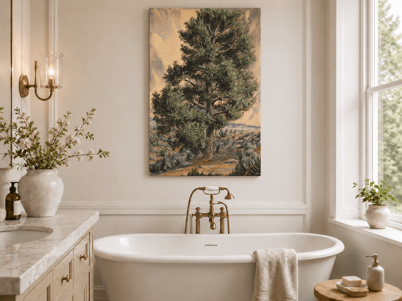 Landscape Oil Painting - Desert Pine Tree in Rocky Wilderness