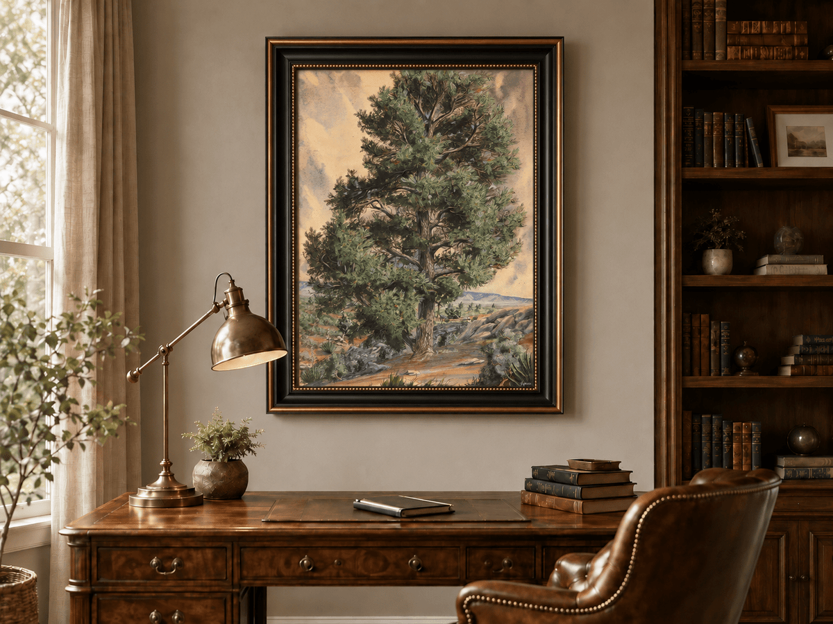 Landscape Oil Painting - Desert Pine Tree in Rocky Wilderness