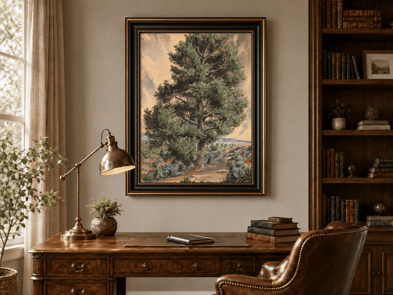 Landscape Oil Painting - Desert Pine Tree in Rocky Wilderness