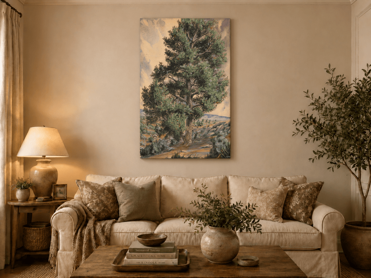 Landscape Oil Painting - Desert Pine Tree in Rocky Wilderness