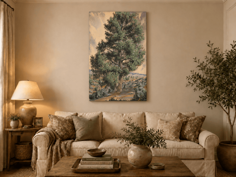 Landscape Oil Painting - Desert Pine Tree in Rocky Wilderness