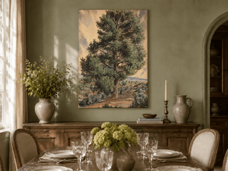 Landscape Oil Painting - Desert Pine Tree in Rocky Wilderness