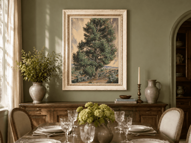 Landscape Oil Painting - Desert Pine Tree in Rocky Wilderness