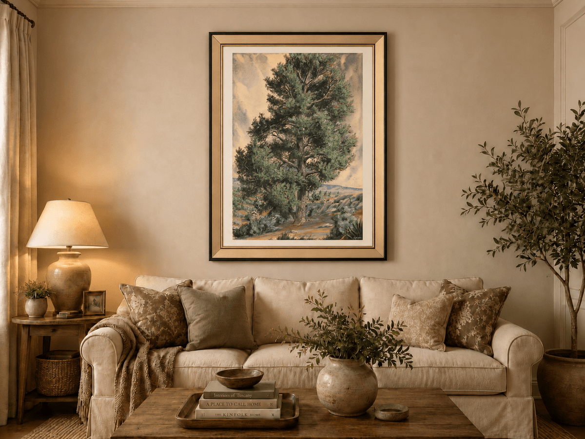 Landscape Oil Painting - Desert Pine Tree in Rocky Wilderness