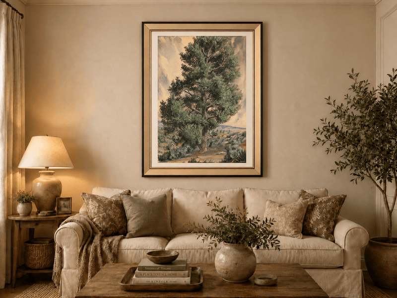 Landscape Oil Painting - Desert Pine Tree in Rocky Wilderness