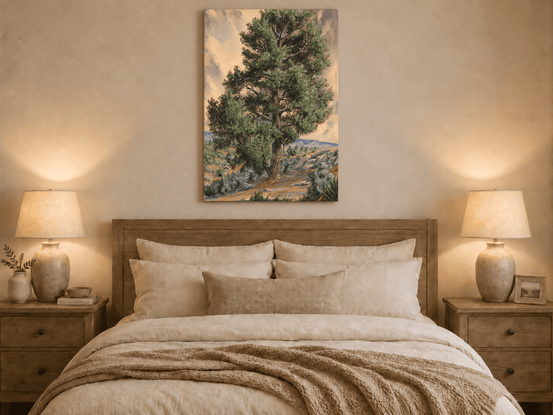 Landscape Oil Painting - Desert Pine Tree in Rocky Wilderness