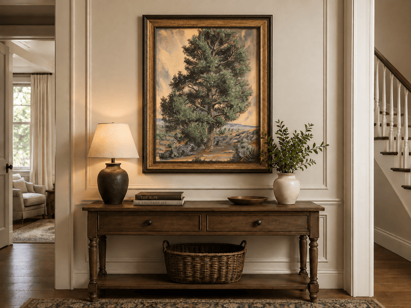 Landscape Oil Painting - Desert Pine Tree in Rocky Wilderness