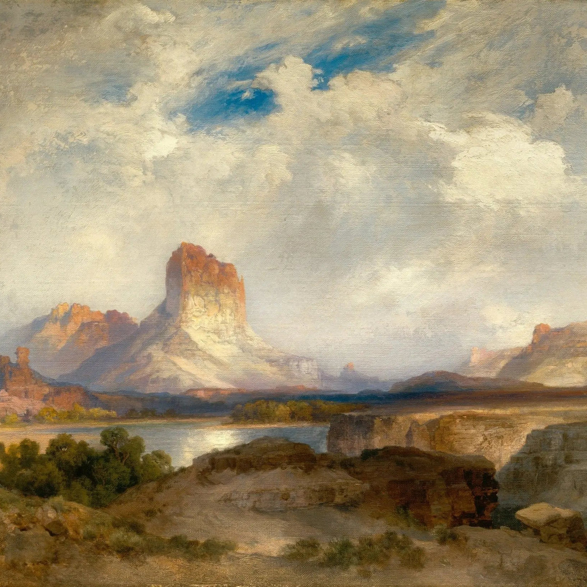 Landscape Oil Painting - Desert River with Towering Rock Formations - Oil Painting Haven