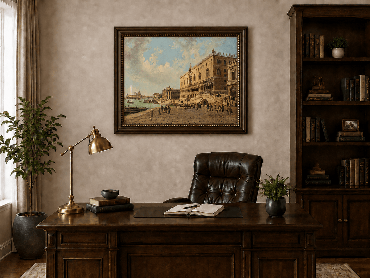 Landscape Oil Painting - Doge's Palace and Venice Waterfront View