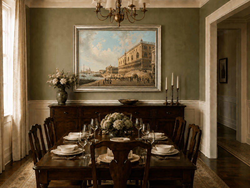 Landscape Oil Painting - Doge's Palace and Venice Waterfront View
