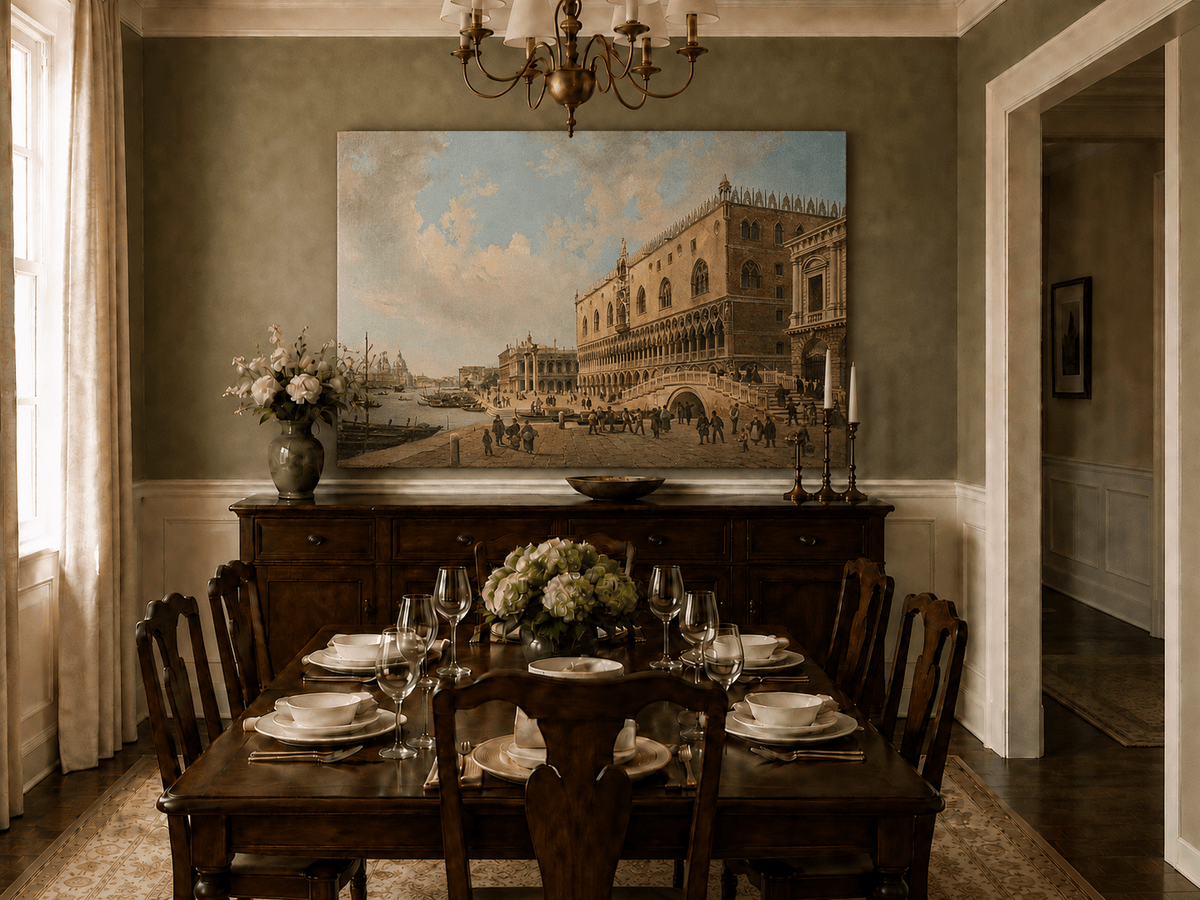 Landscape Oil Painting - Doge's Palace and Venice Waterfront View
