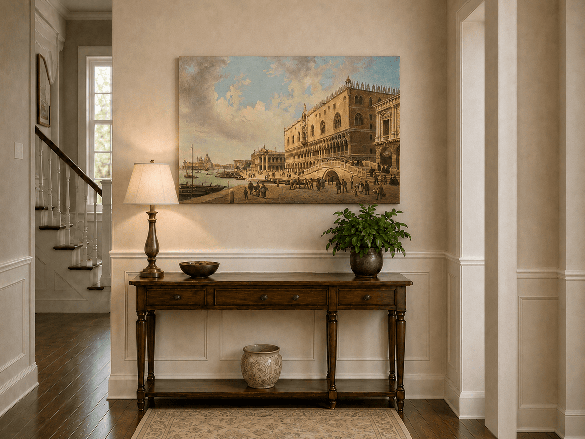 Landscape Oil Painting - Doge's Palace and Venice Waterfront View