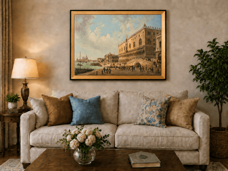 Landscape Oil Painting - Doge's Palace and Venice Waterfront View