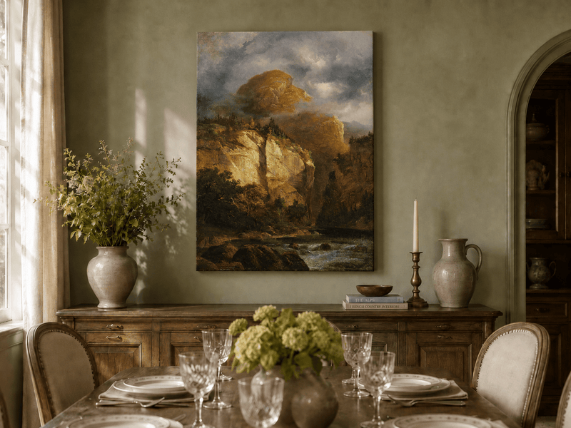 Peinture à l'huile de paysage - Rivière printanière avec pêcheur et arbres