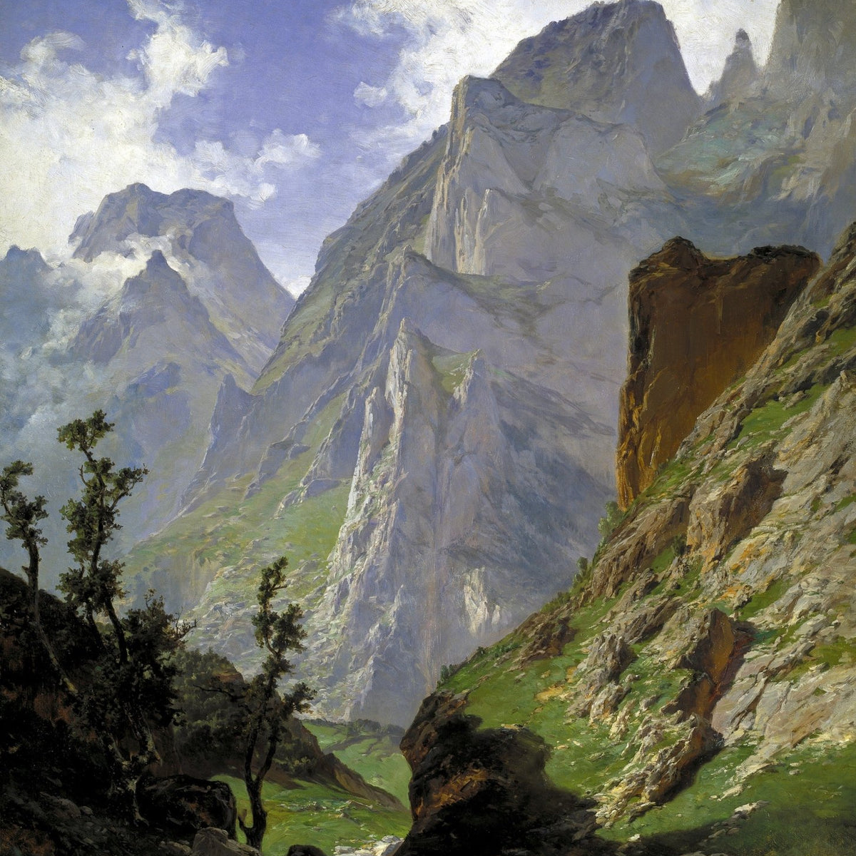 Landscape Oil Painting - Dramatic Mountain Valley Scene - Oil Painting Haven