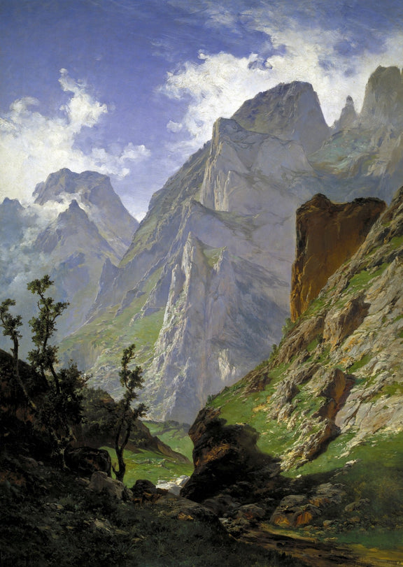 Landscape Oil Painting - Dramatic Mountain Valley Scene - Oil Painting Haven