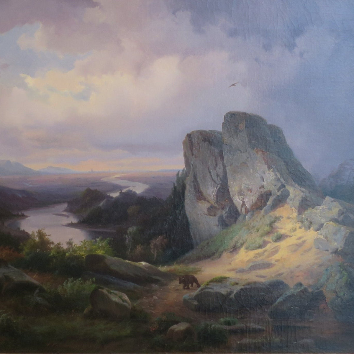 Landscape Oil Painting - Dramatic River Valley under Storm Light - Oil Painting Haven