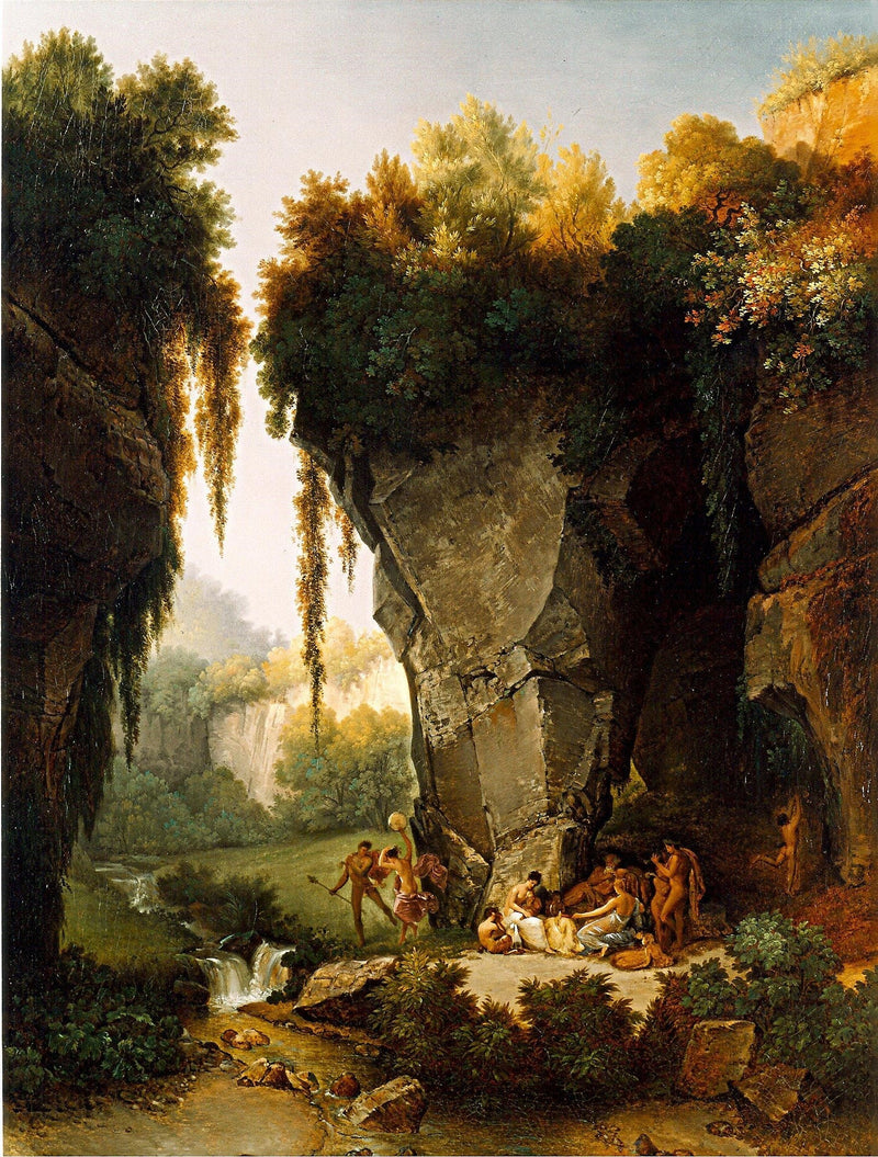Hand-painted dramatic rocky gorge with waterfall landscape oil painting on canvas