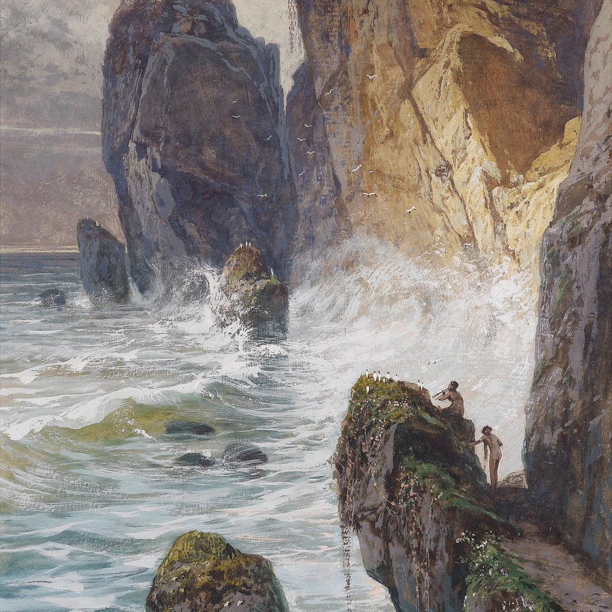 Landscape Oil Painting - Dramatic Sea Cliffs and Ocean Waves - Oil Painting Haven