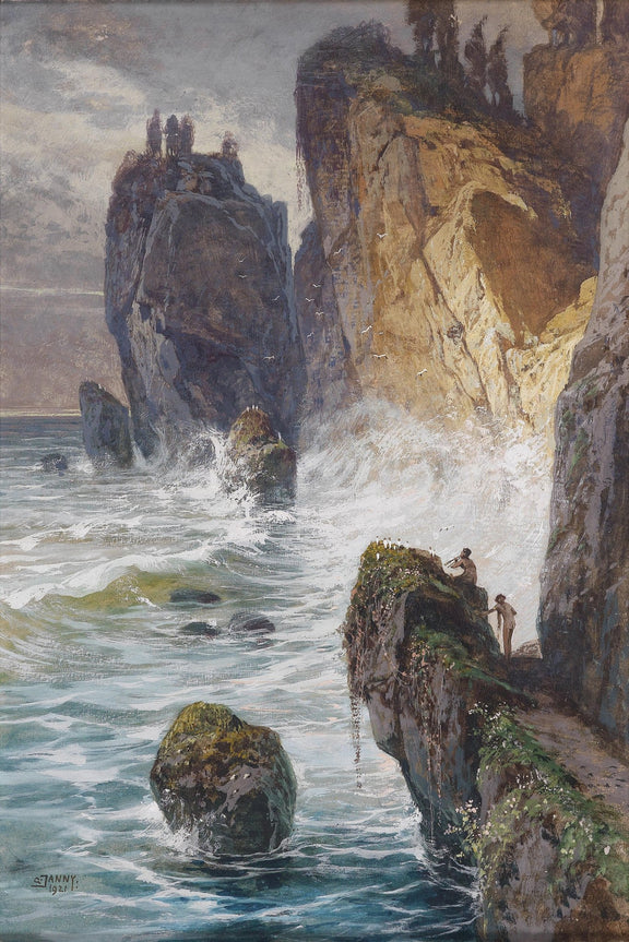 Landscape Oil Painting - Dramatic Sea Cliffs and Ocean Waves - Oil Painting Haven