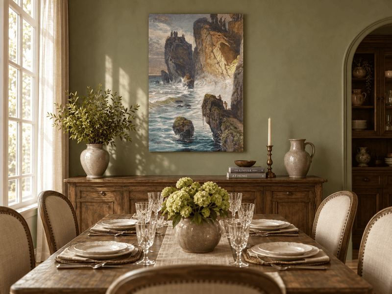 Peinture à l'huile de paysage - Rivière printanière avec pêcheur et arbres