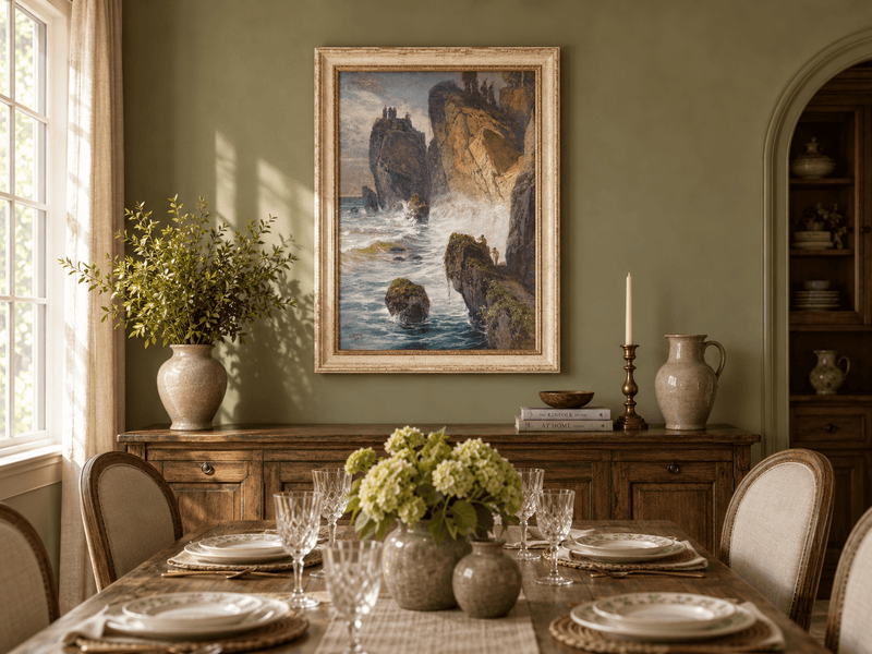 Peinture à l'huile de paysage - Rivière printanière avec pêcheur et arbres