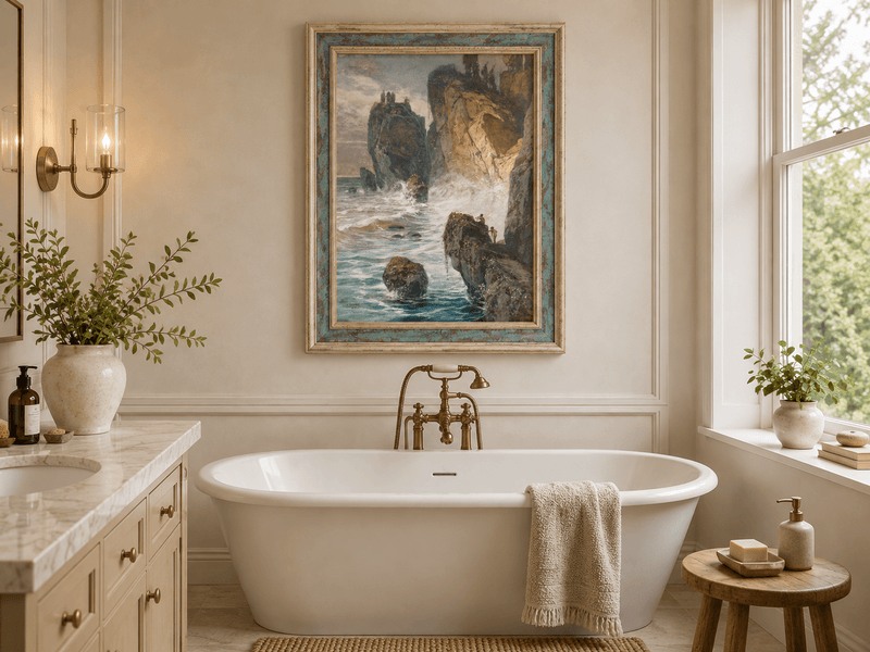 Peinture à l'huile de paysage - Rivière printanière avec pêcheur et arbres