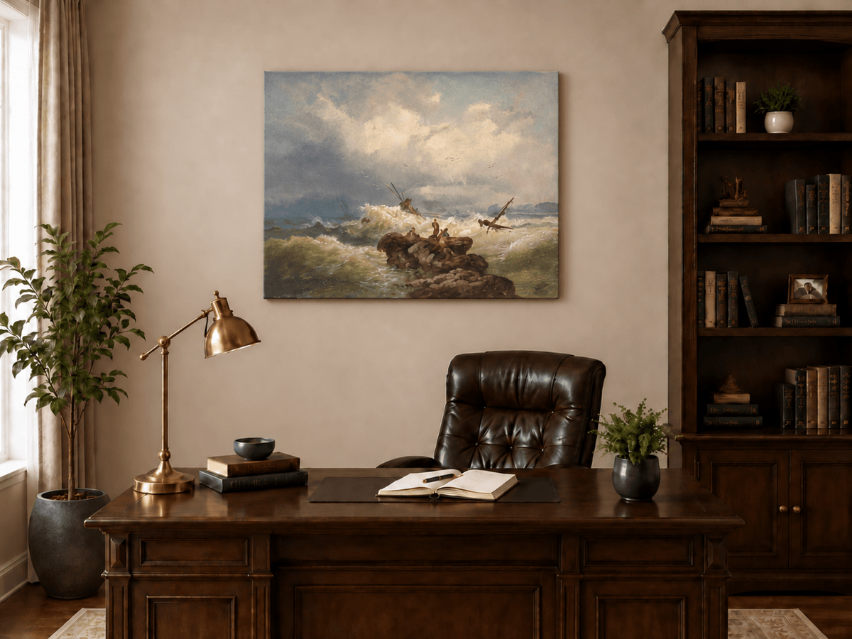 Landscape Oil Painting - Dramatic Seascape, Storm Waves