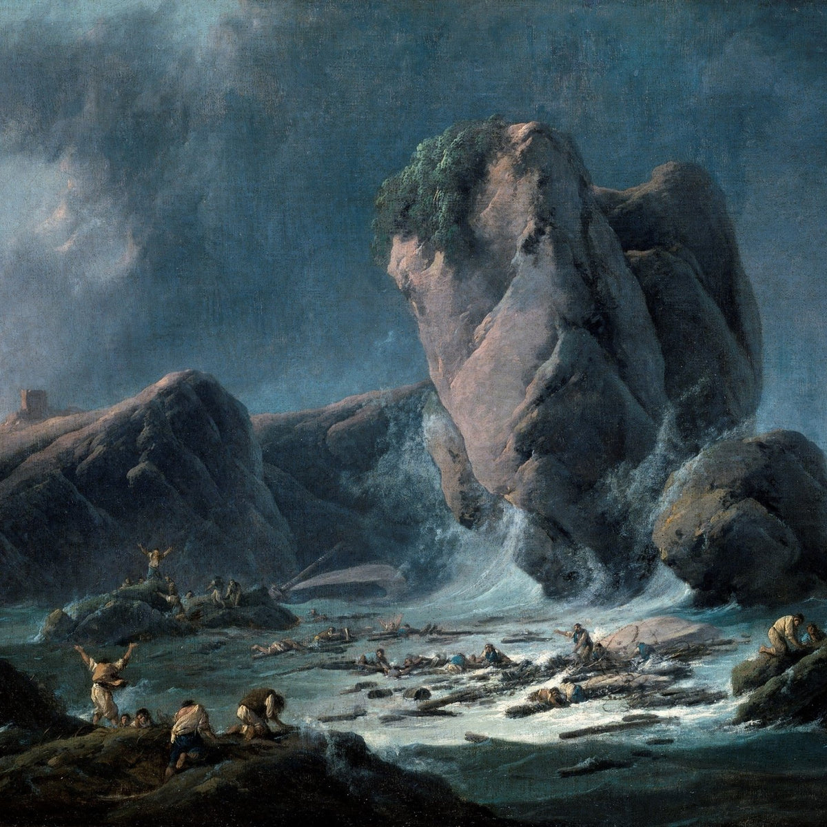 Dramatic hand painted landscape oil painting on canvas with turbulent seascape, shipwreck, rocky cliffs, and textured. - Add Frame, Canvas, Figure, Hand Painted, Landscape, Made To Order, Oil Painting, Seascape