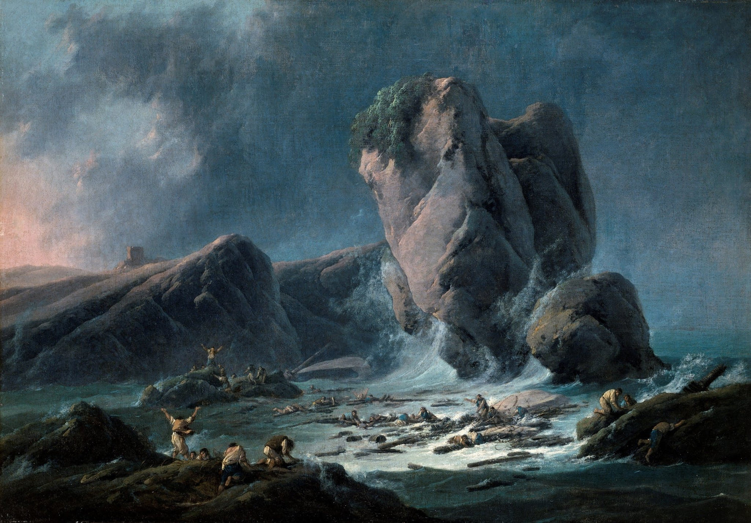 Dramatic hand painted landscape oil painting on canvas with turbulent seascape, shipwreck, rocky cliffs, and textured. - Add Frame, Canvas, Figure, Hand Painted, Landscape, Made To Order, Oil Painting, Seascape