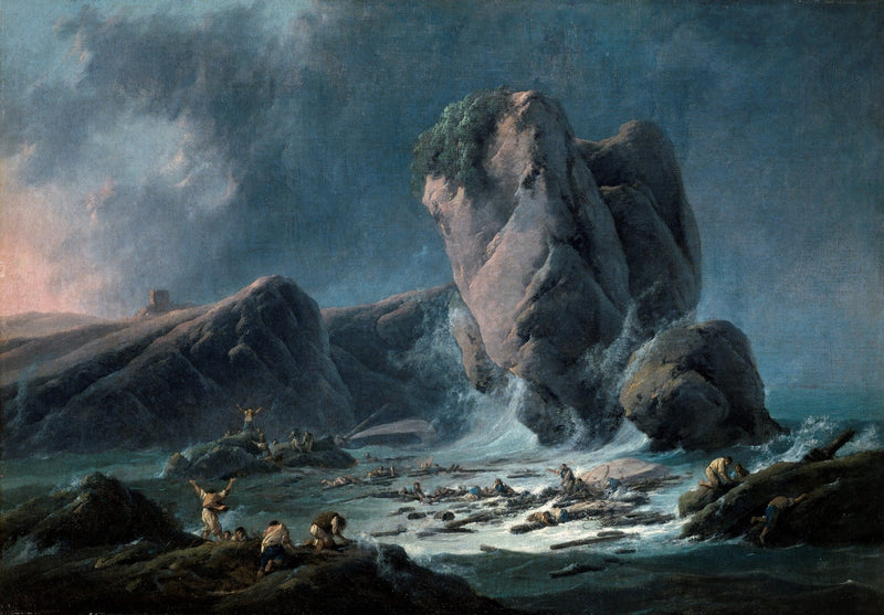 Dramatic hand painted landscape oil painting on canvas with turbulent seascape, shipwreck, rocky cliffs, and textured. - Add Frame, Canvas, Figure, Hand Painted, Landscape, Made To Order, Oil Painting, Seascape