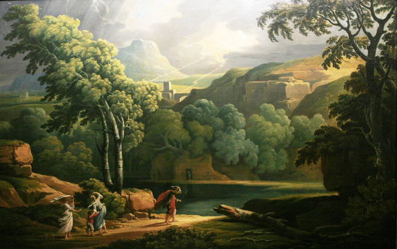 Landscape Oil Painting - Dramatic Valley with Figures and Light - Oil Painting Haven