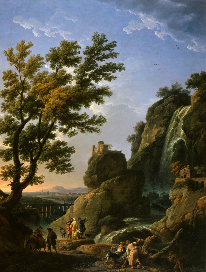 Landscape Oil Painting - Dramatic Waterfall and Cliffside Castle - Oil Painting Haven