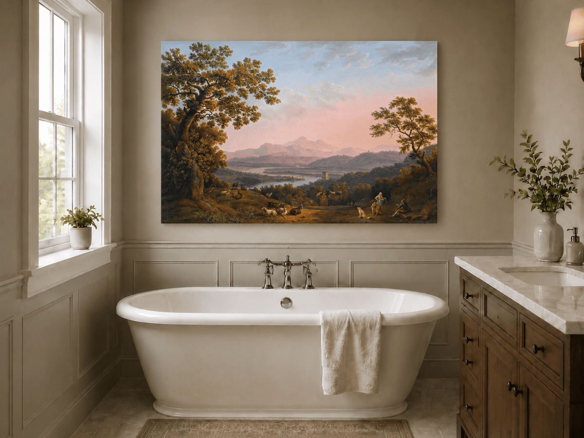 Ölgemälde Landschaft - Dämmerungsfarbene Aussichten, Hirten, Herde &