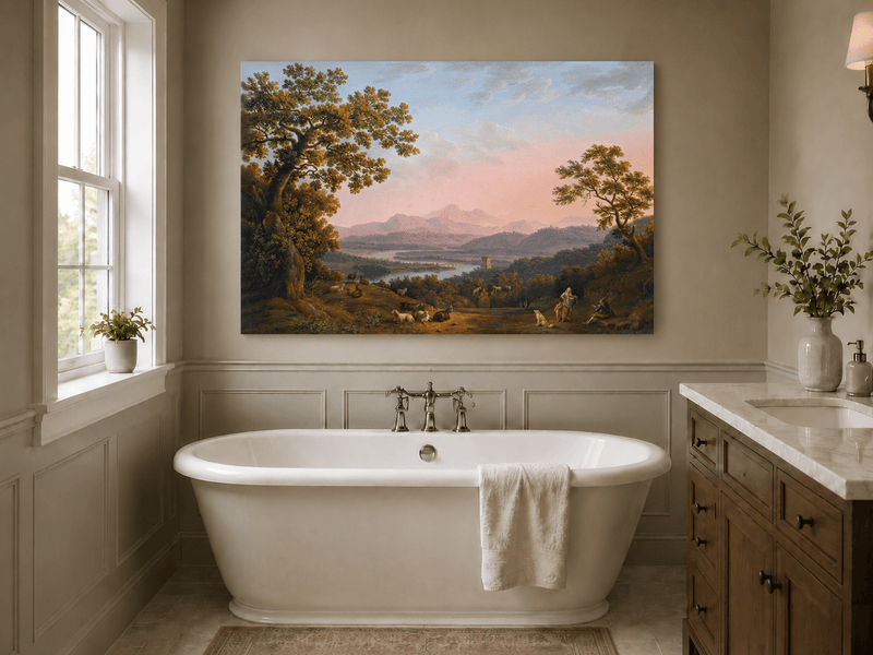 Ölgemälde Landschaft - Dämmerungsfarbene Aussichten, Hirten, Herde &