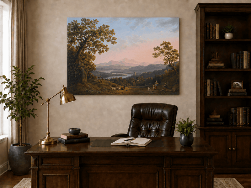 Ölgemälde Landschaft - Dämmerungsfarbene Aussichten, Hirten, Herde &