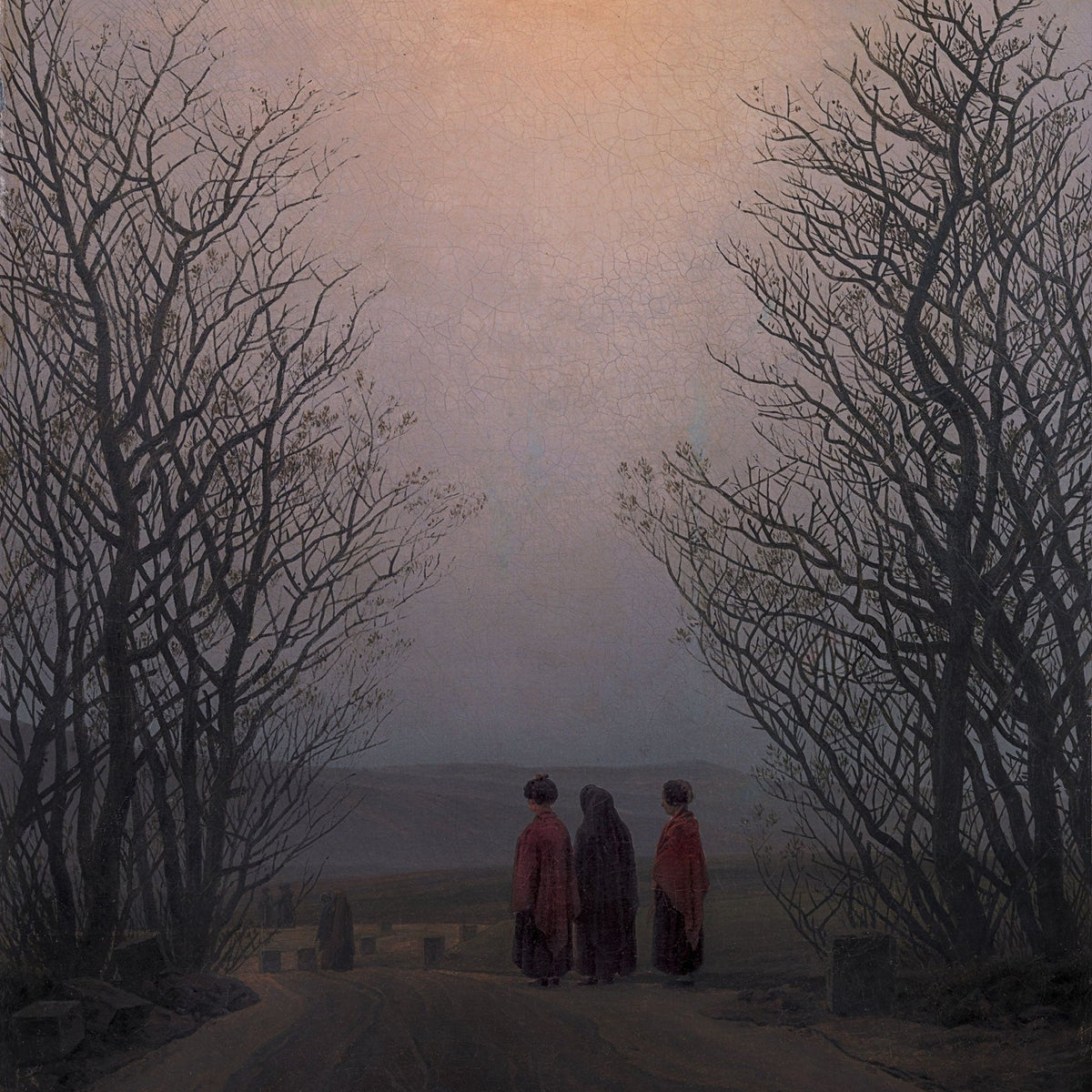 Landscape Oil Painting - Dusk Moonlit Rural Path with Three Figures - Oil Painting Haven