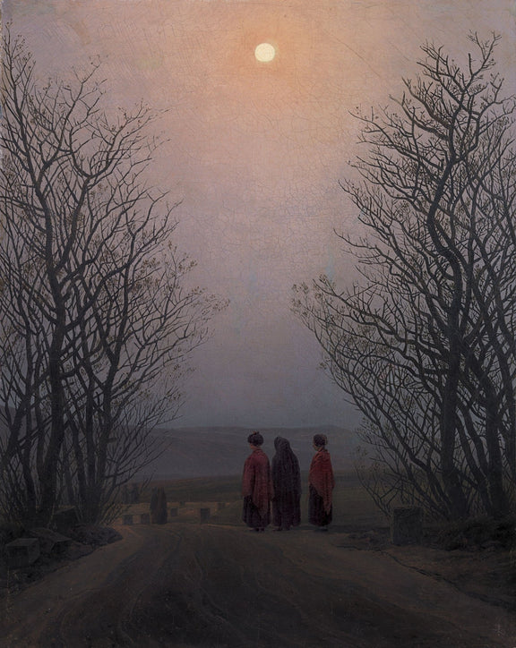 Landscape Oil Painting - Dusk Moonlit Rural Path with Three Figures - Oil Painting Haven