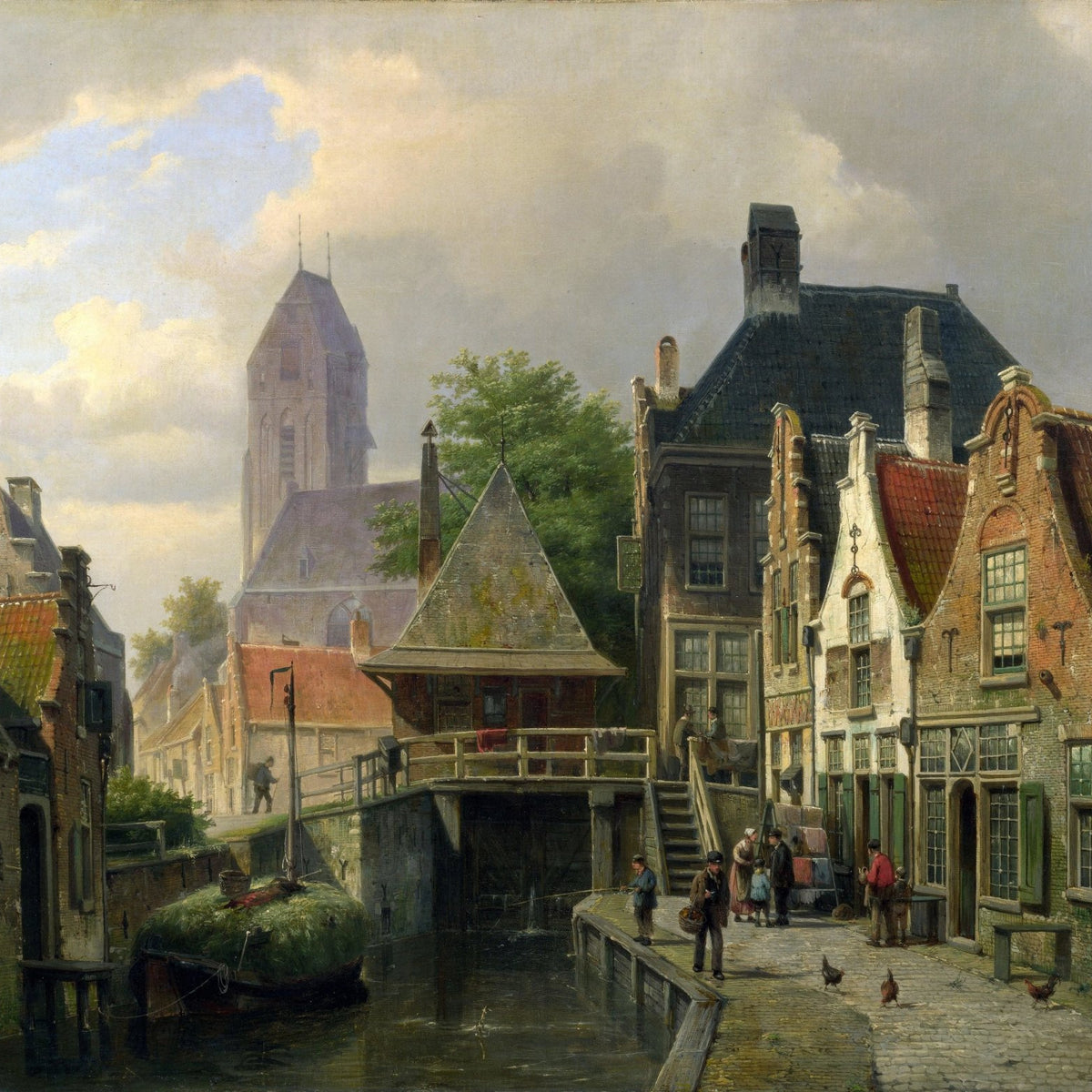 Landscape Oil Painting - Dutch Canal Town with Historic Buildings - Oil Painting Haven