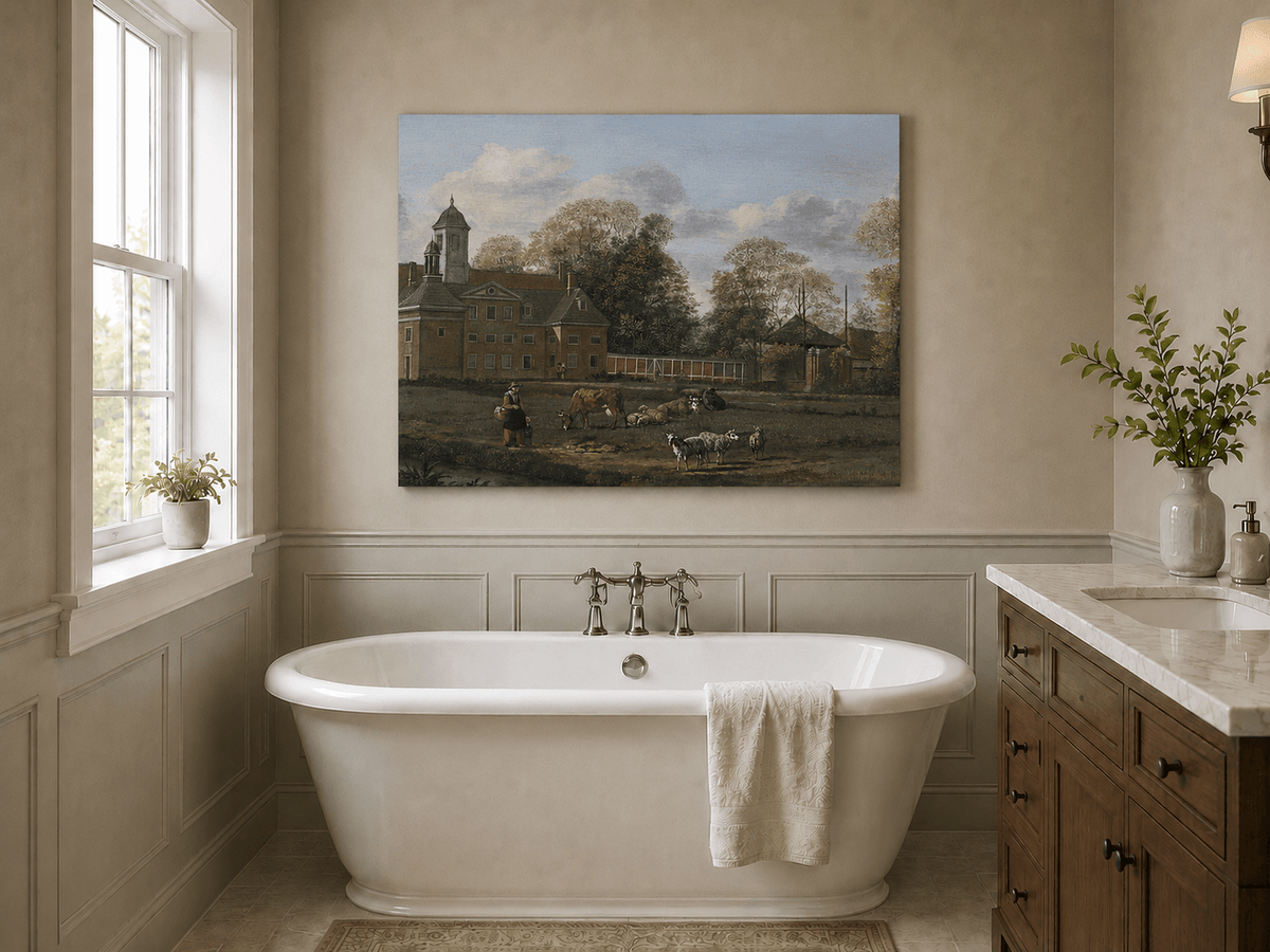 Landscape Oil Painting - Dutch Estate with Grazing Cattle