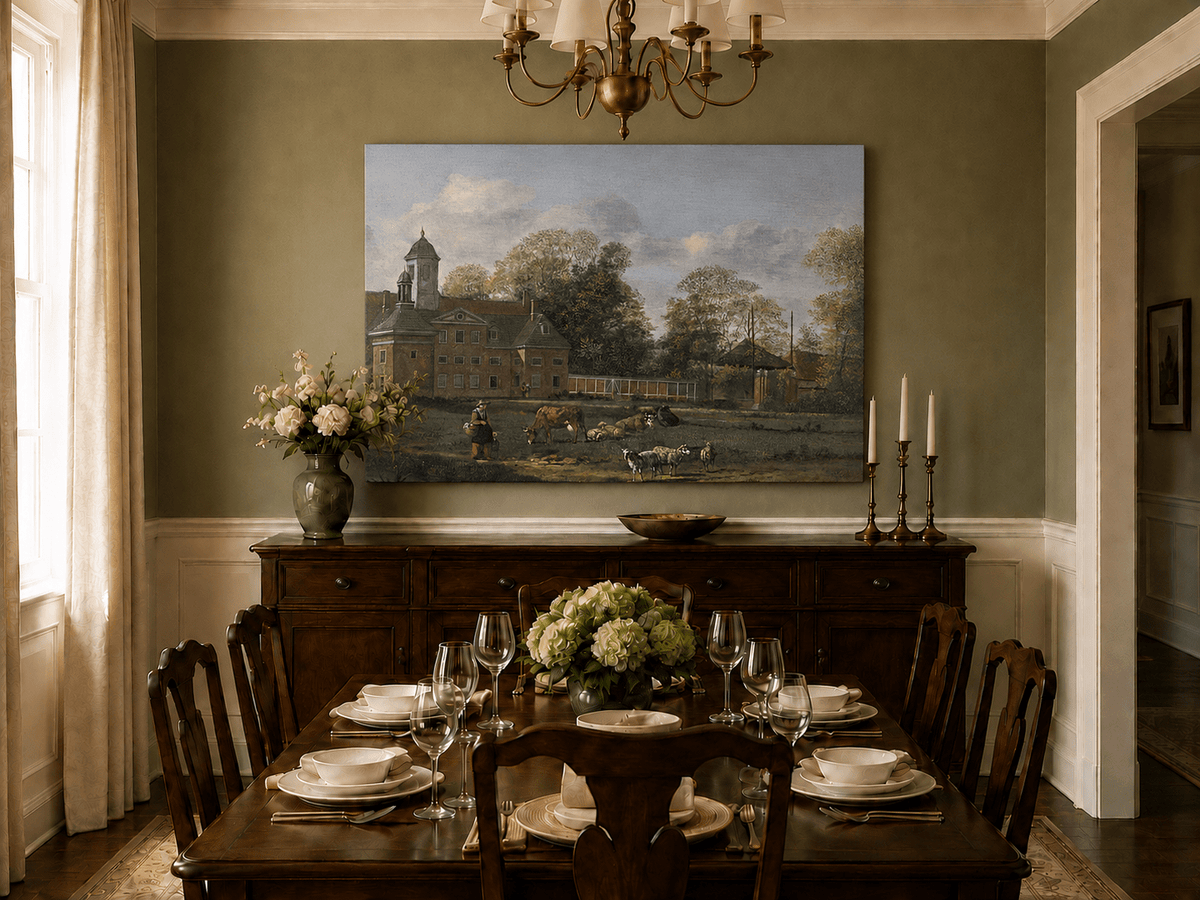 Landscape Oil Painting - Dutch Estate with Grazing Cattle