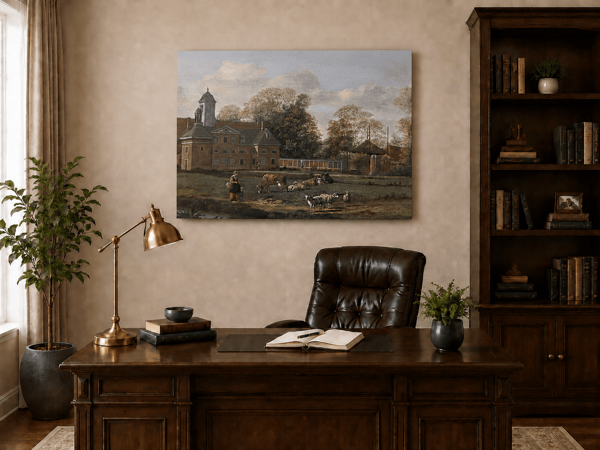 Landscape Oil Painting - Dutch Estate with Grazing Cattle