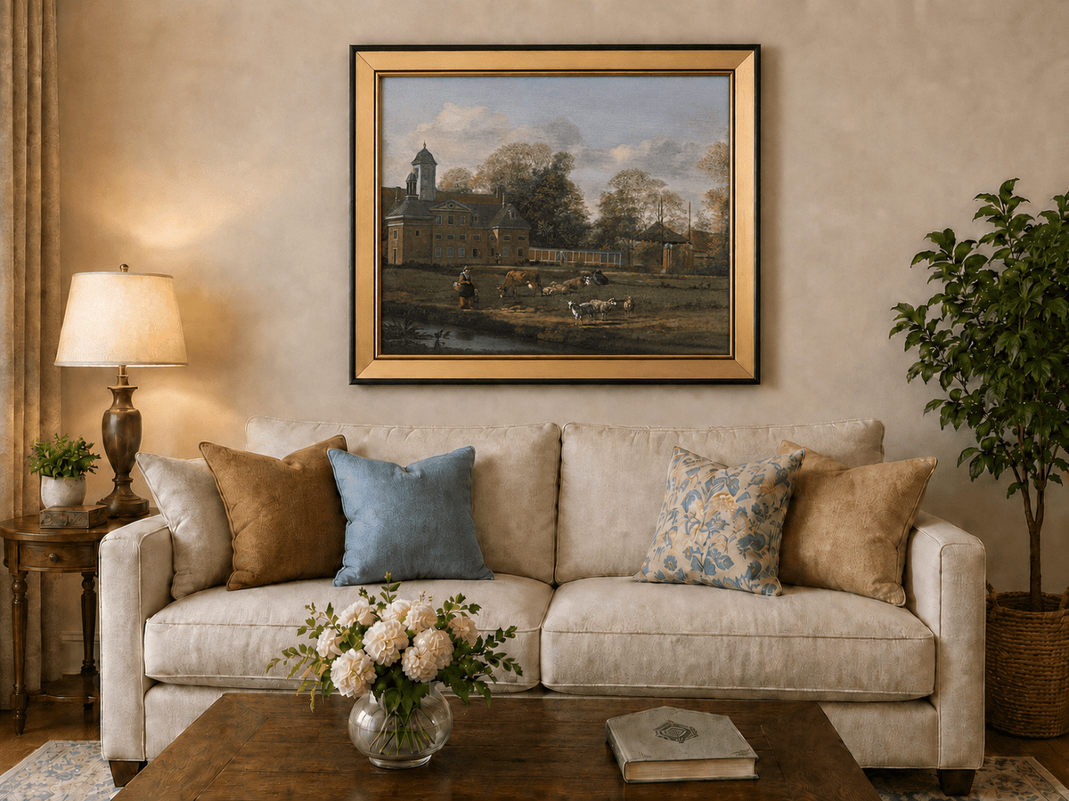Landscape Oil Painting - Dutch Estate with Grazing Cattle