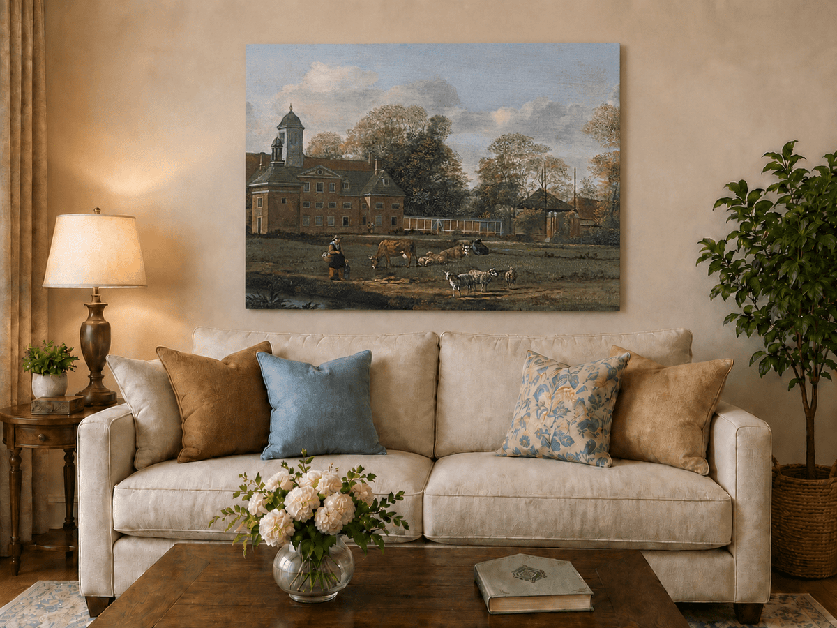 Landscape Oil Painting - Dutch Estate with Grazing Cattle
